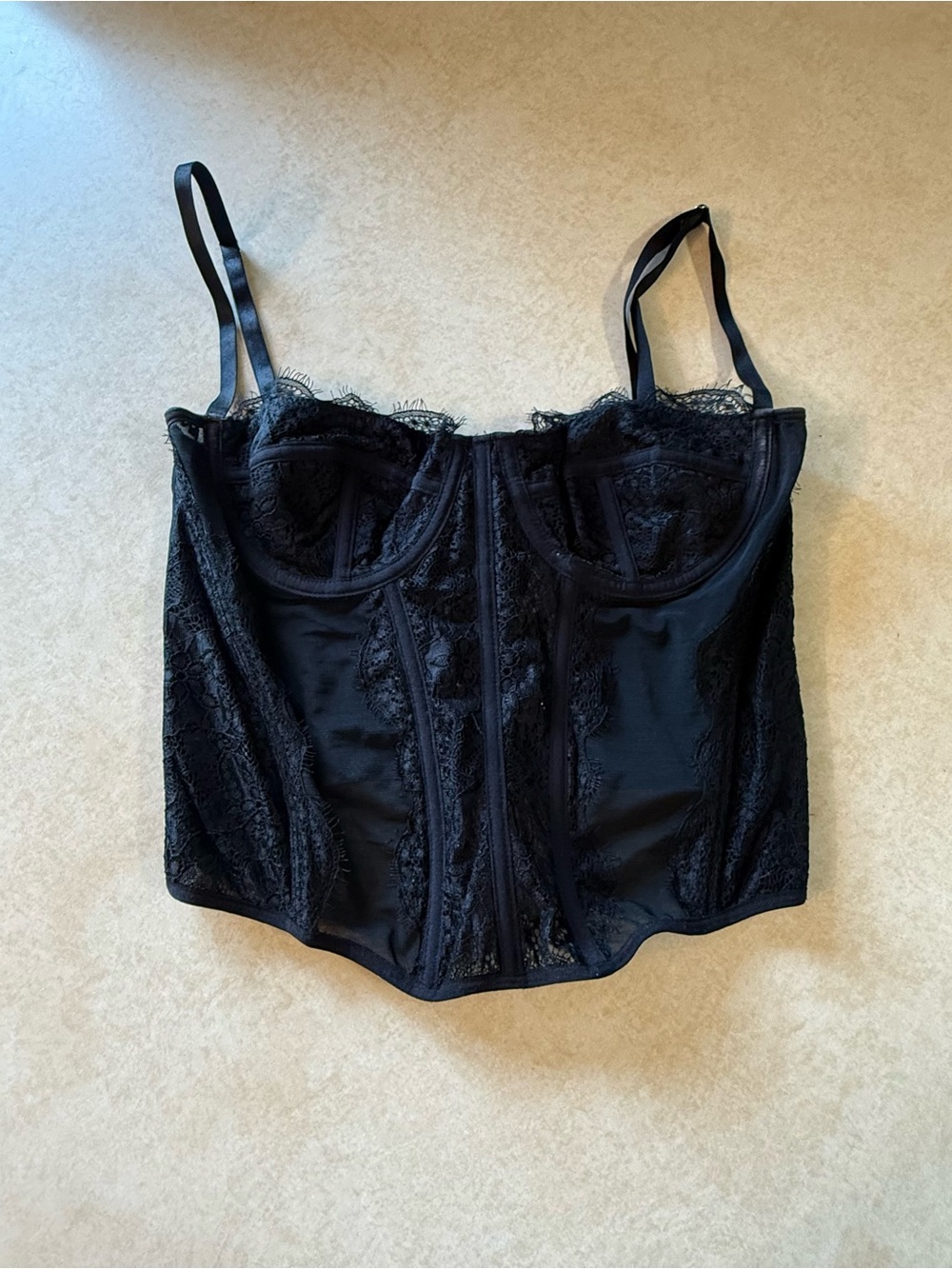 Black Lace Bustier Tank Top with Adjustable Straps